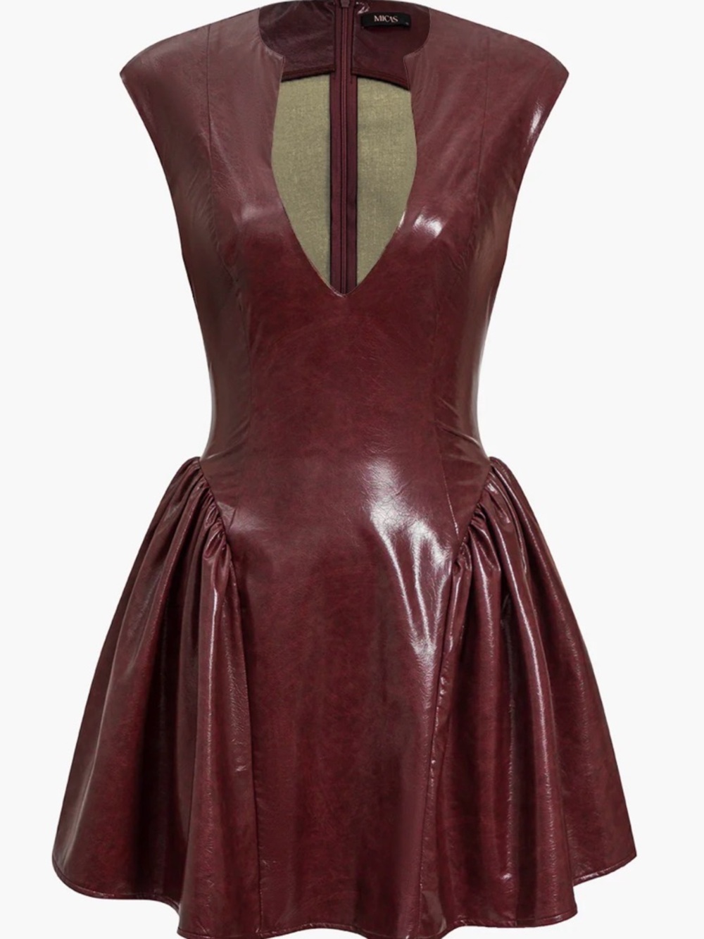 MICAS | A-Line Faux-Leather Dress in Burgundy